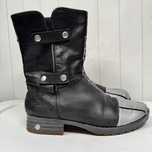 TaraM Black Leather Chunky Combat Boots Moto Biker Grunge Emo Gothic Cosplay 9